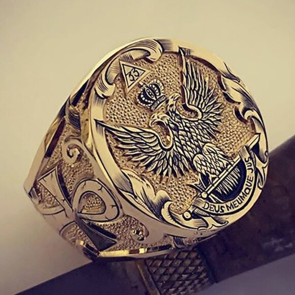 Jewelry - Punk Alloy Round Street Trend Fashion Eagle Gold Rings for Man, INDN8467
